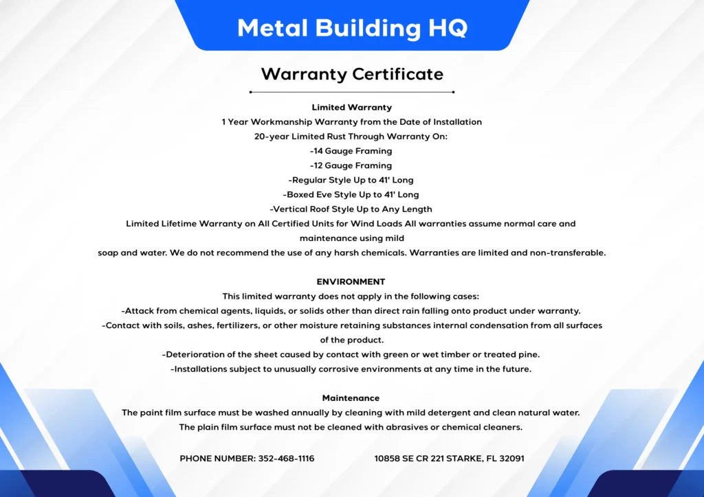 Metal Building HQ Warranty